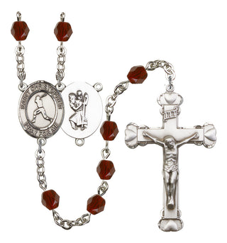 Saint Christopher and Baseball Rosary with Garnet Beads