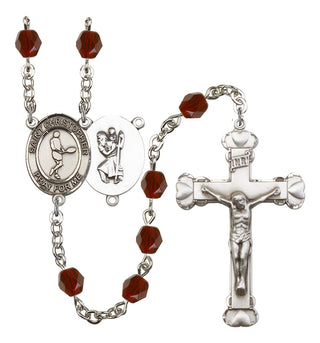 Saint Christopher and Tennis Rosary with Garnet Beads