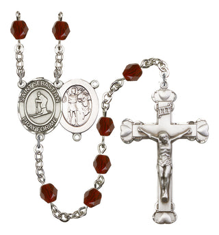 Saint Sebastian and Skiing Rosary with Garnet Beads