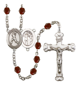 Saint Sebastian and Softball Rosary with Garnet Beads