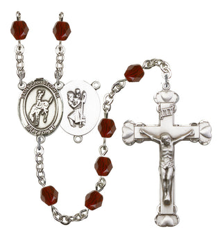 Saint Christopher and Rodeo Rosary with Garnet Beads