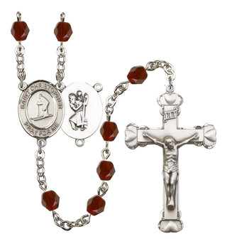 Saint Christopher and Skiing Rosary with Garnet Beads