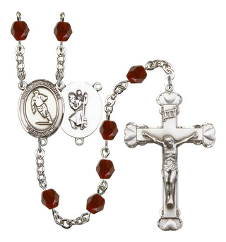 Saint Christopher and Rugby Rosary with Garnet Beads