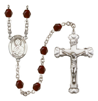 Silver Plated 6mm Fire Polished Saint Dominic Savio Rosary in Garnet