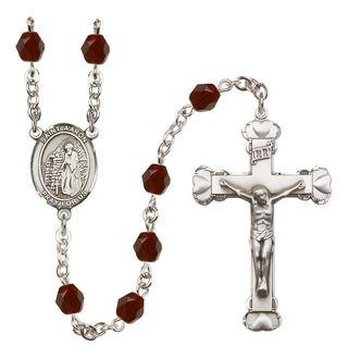 Silver Plated 6mm Fire Polished Saint Aaron Rosary in Garnet