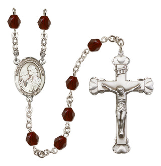 Silver Plated 6mm Fire Polished Saint Finnian of Clonard Rosary in Garnet