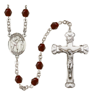 Silver Plated 6mm Fire Polished Saint Columbanus Rosary in Garnet
