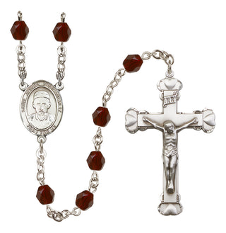 Silver Plated 6mm Fire Polished Saint Joseph Freinademetz Rosary in Garnet