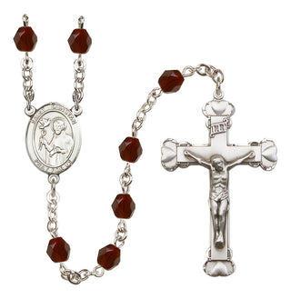 Silver Plated 6mm Fire Polished Saint Dunstan Rosary in Garnet