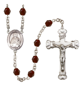 Silver Plated 6mm Fire Polished Saint Gerald Rosary in Garnet