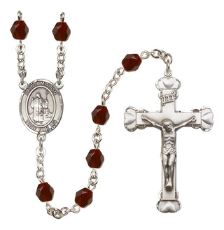 Silver Plated 6mm Fire Polished Saint Maron Rosary in Garnet