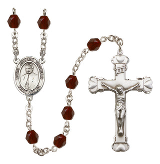 Silver Plated 6mm Fire Polished Saint Joseph Marello Rosary in Garnet