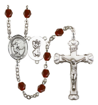 Saint Christopher and Soccer Rosary with Garnet Beads