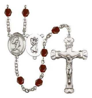 Saint Christopher and Track&Field Rosary with Garnet Beads