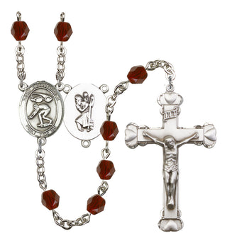 Saint Christopher and Swimming Rosary with Garnet Beads