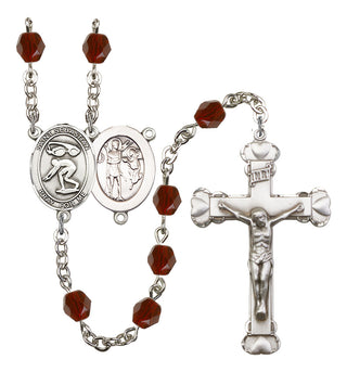 Saint Sebastian and Swimming Rosary with Garnet Beads