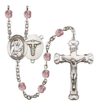 Saint Camillus of Lellis and Nurse Rosary with Light Amethyst Beads