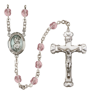 Silver-Plated 6mm Saint Christopher  Engraved Catholic Rosaries