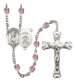 Saint Christopher and Air Force Rosary with Light Amethyst Beads