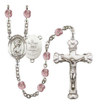 Saint Christopher and Army Rosary with Light Amethyst Beads