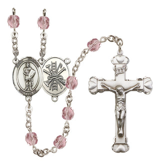Silver Plated 6mm Fire Polished Saint Florian/Firefighter Rosary in Light Amethyst