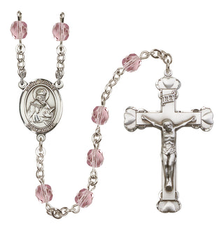 Silver Plated 6mm Fire Polished Saint Isidore of Seville Rosary in Light Amethyst