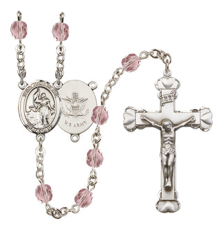 Silver Plated 6mm Fire Polished Saint Joan of Arc / Army Rosary in Light Amethyst