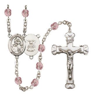 Silver Plated 6mm Fire Polished Saint Joan of Arc / Navy Rosary in Light Amethyst