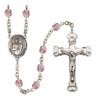 Silver Plated 6mm Fire Polished San Judas Rosary in Light Amethyst