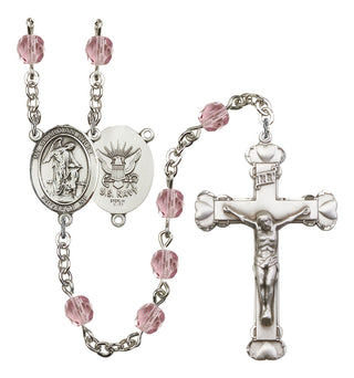 Guardian Angel and Navy Rosary with Light Amethyst Beads