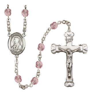 Silver Plated 6mm Fire Polished Saint Brigid of Ireland Rosary in Light Amethyst