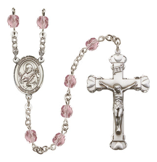 Silver Plated 6mm Fire Polished Saint Meinrad of Einsiedeln Rosary in Light Amethyst