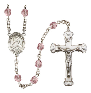 Silver Plated 6mm Fire Polished Immaculate Heart of Mary Rosary in Light Amethyst