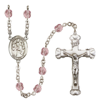 Silver Plated 6mm Fire Polished Saint Felicity Rosary in Light Amethyst