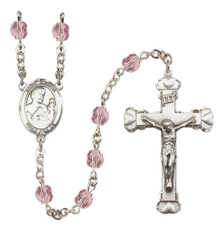 Silver Plated 6mm Fire Polished Saint Kieran Rosary in Light Amethyst