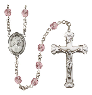 Silver Plated 6mm Fire Polished Saint John Berchmans Rosary in Light Amethyst