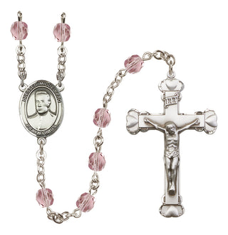 Silver Plated 6mm Fire Polished Blessed Miguel Pro Rosary in Light Amethyst