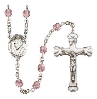 Silver Plated 6mm Fire Polished Saint Peter Canisius Rosary in Light Amethyst