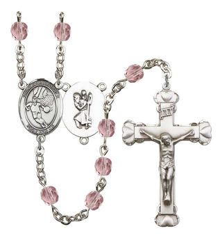 Saint Christopher and Basketball Rosary with Light Amethyst Beads