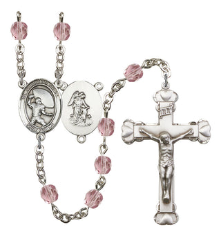 Guardian Angel and Football Rosary with Light Amethyst Beads