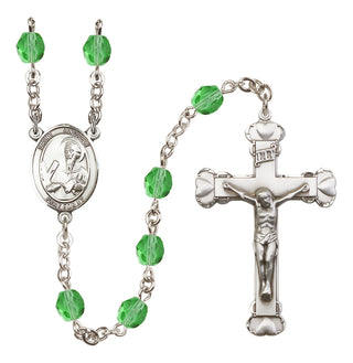 Silver Plated 6mm Fire Polished Saint Andrew the Apostle Rosary in Peridot