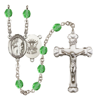 Silver-Plated 6mm Saint Brendan the Navigator / Navy Rosary