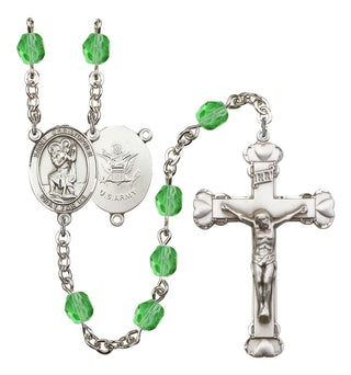Saint Christopher and Army Rosary with Peridot Beads