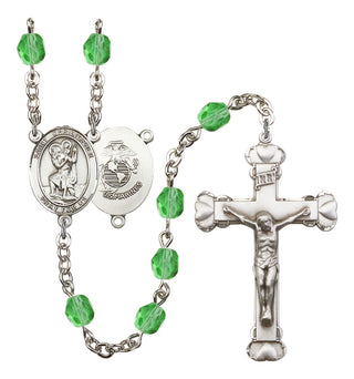 Saint Christopher and Marines Rosary with Peridot Beads