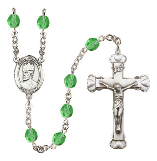 Silver Plated 6mm Fire Polished Saint Edward the Confessor Rosary in Peridot
