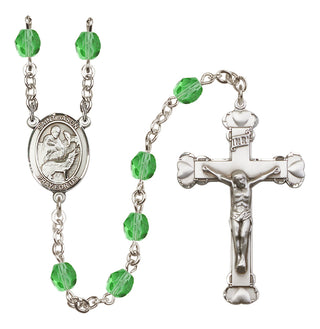 Silver Plated 6mm Fire Polished Saint Jason Rosary in Peridot