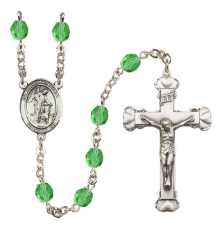 Silver Plated 6mm Fire Polished Guardian Angel with Child Rosary in Peridot