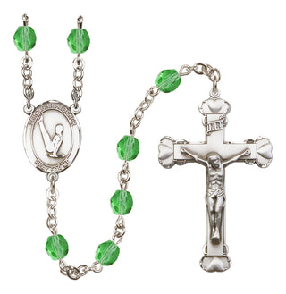 Silver Plated 6mm Fire Polished Saint Christopher/Gymnastics Rosary in Peridot