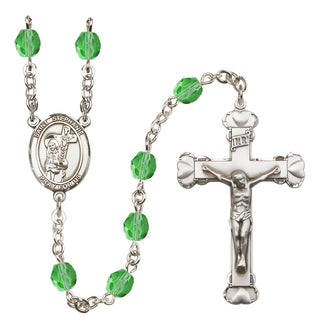 Silver Plated 6mm Fire Polished Saint Stephanie Rosary in Peridot