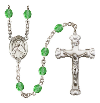 Silver Plated 6mm Fire Polished Saint Olivia Rosary in Peridot